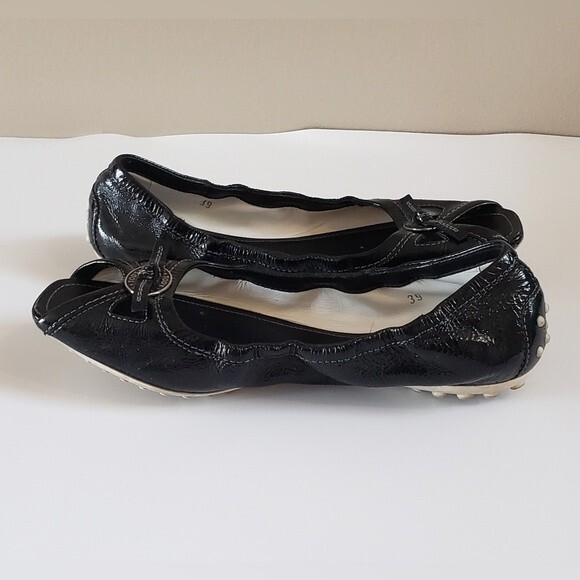 Tods Women's Black Patent Leather Open Toe Slip On Size 39 - Picture 5 of 10